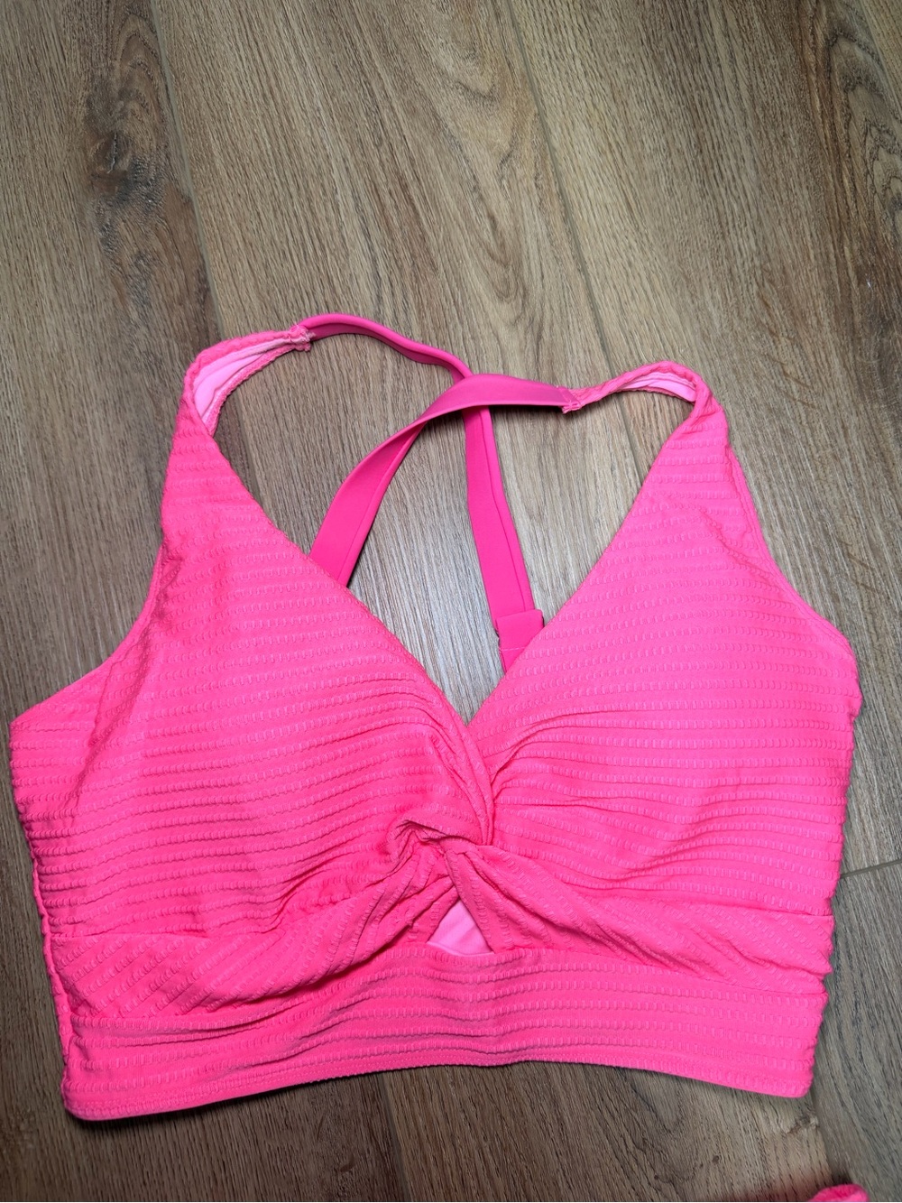 Hot Pink Textured High Waisted Bikini Set Twist Front Tummy Control M Summer - Picture 6 of 9